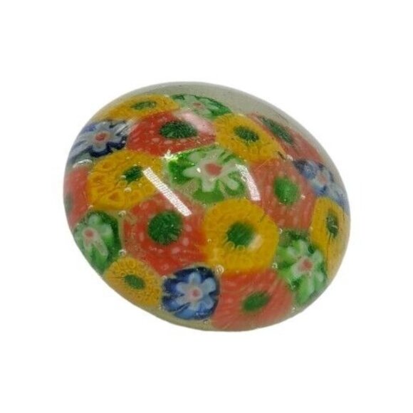 Vintage Art Glass Millefiore Paperwight Retro Flower Orange Yellow Green Blue 2" - Picture 4 of 14